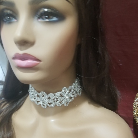 Silver Plated Rhinestone Statement Choker - Picture 3 of 8